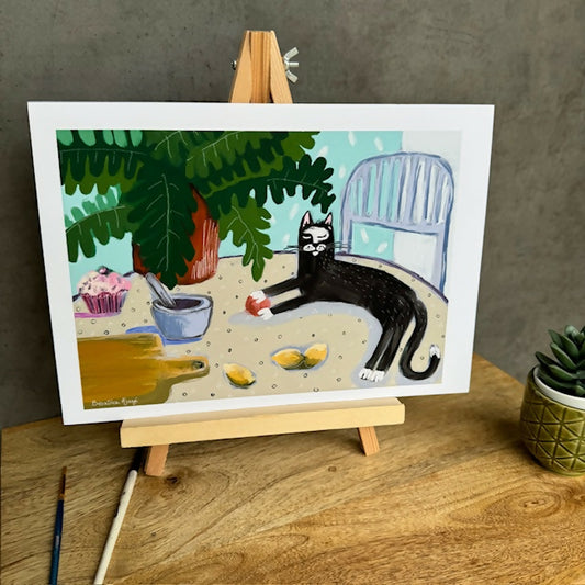 Still Life Art Print | Black Cat Red Ball| Beatrice Ajayi