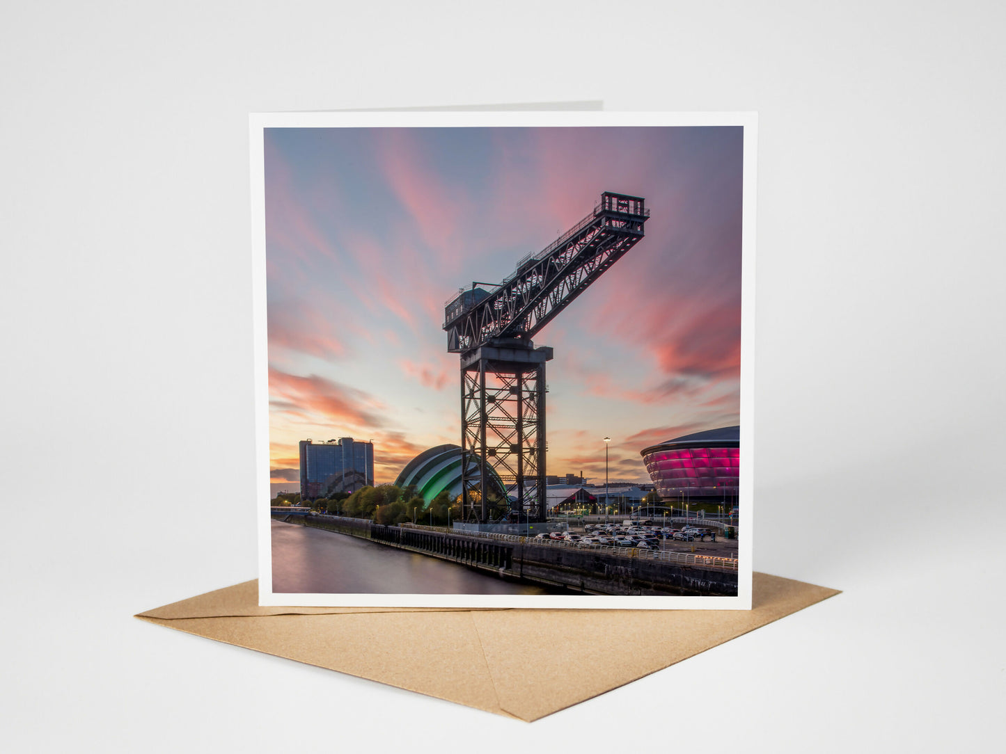Sunset over Finnieston crane Greeting card