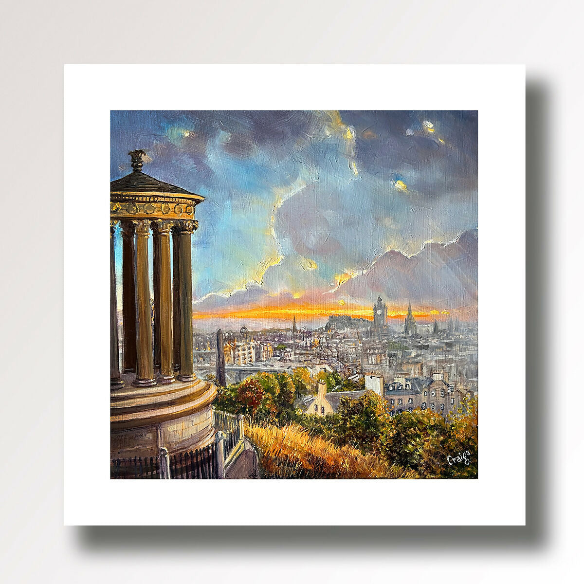 Calton Hill at Dusk, Giclee Fine Art Print from an original oil painting by Edinburgh Artist Craigo