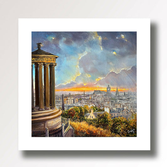 Calton Hill at Dusk, Giclee Fine Art Print from an original oil painting by Edinburgh Artist Craigo