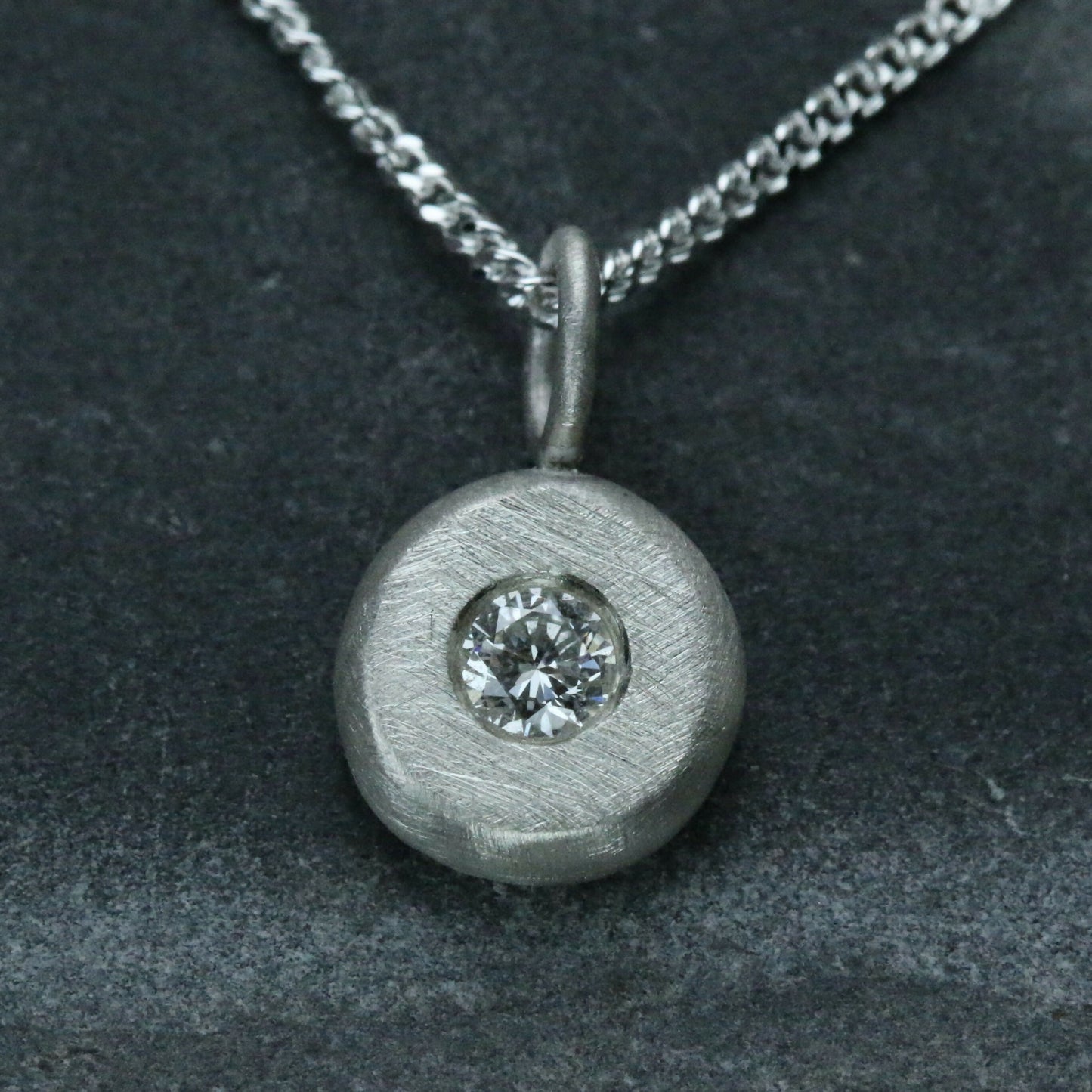 Lab Diamond Solid Sterling Silver Pebble Pendant Necklace