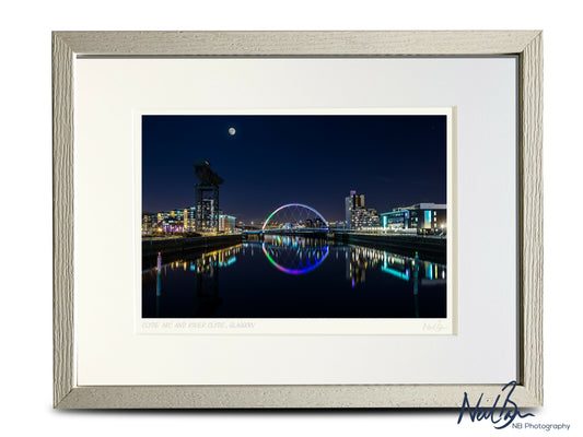 Moon over the Clyde Arc Glasgow Scotland - A4 (40x30cm) Framed/Unframed Fine Art Photo Print