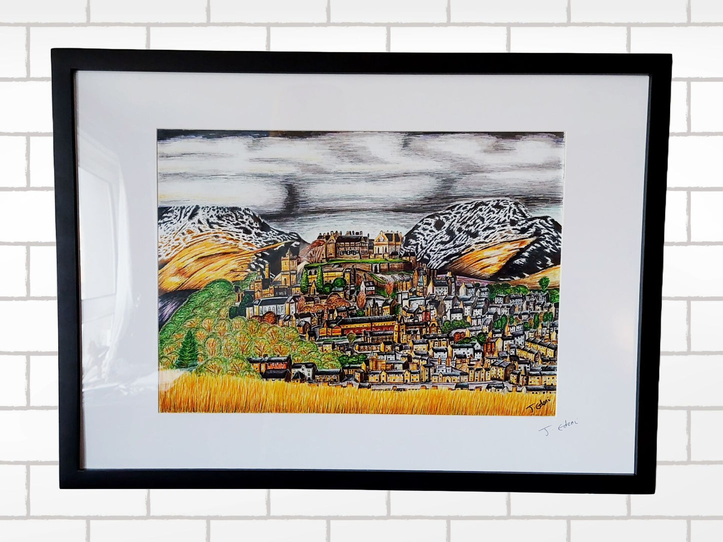 Stirling Skyline and Castle, Framed Giclee Art Print