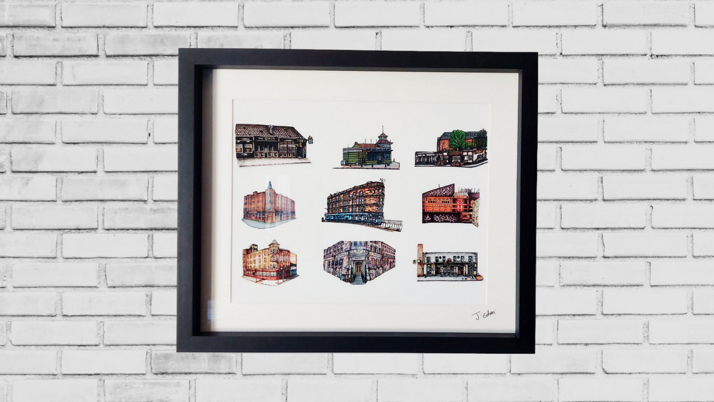 Glasgow pub collage Framed Art Print