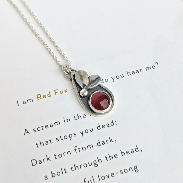 Sterling silver botanical necklace with carnelian gemstone