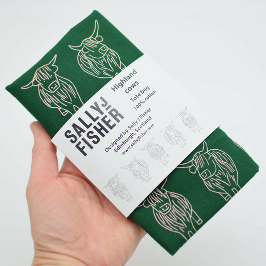 Highland cows tote bag (green)