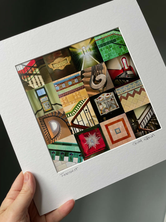 ‘Tenement’ Glasgow signed square print 30 x 30cm FREE DELIVERY