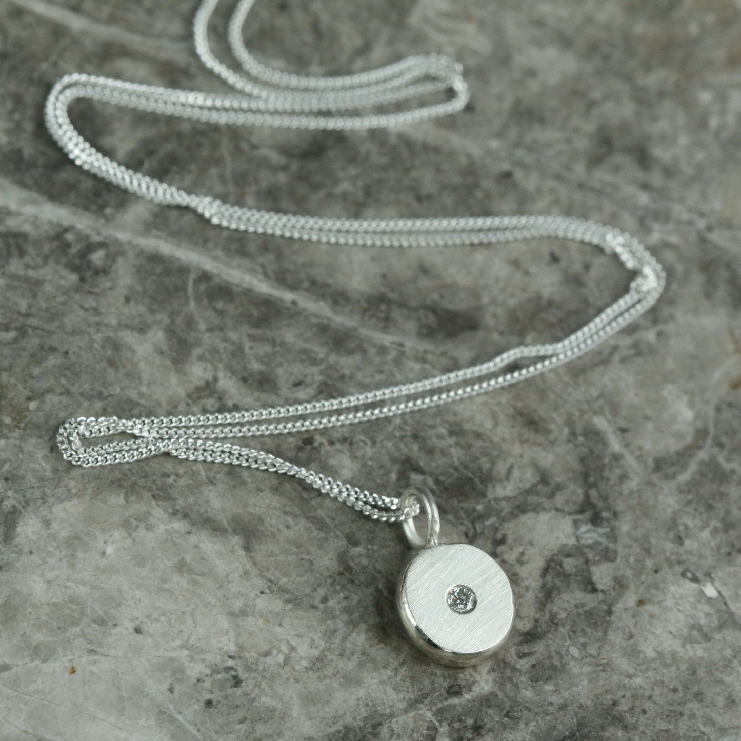 2mm Lab Diamond Solid Sterling Silver Pebble Pendant Necklace