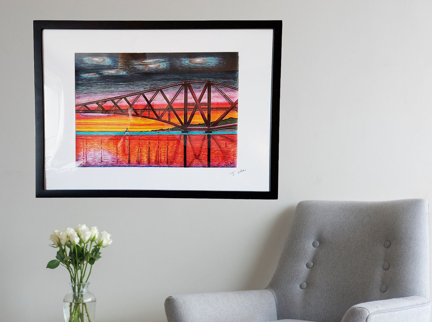 Forth Rail bridge sunset, Framed Giclee Art Print