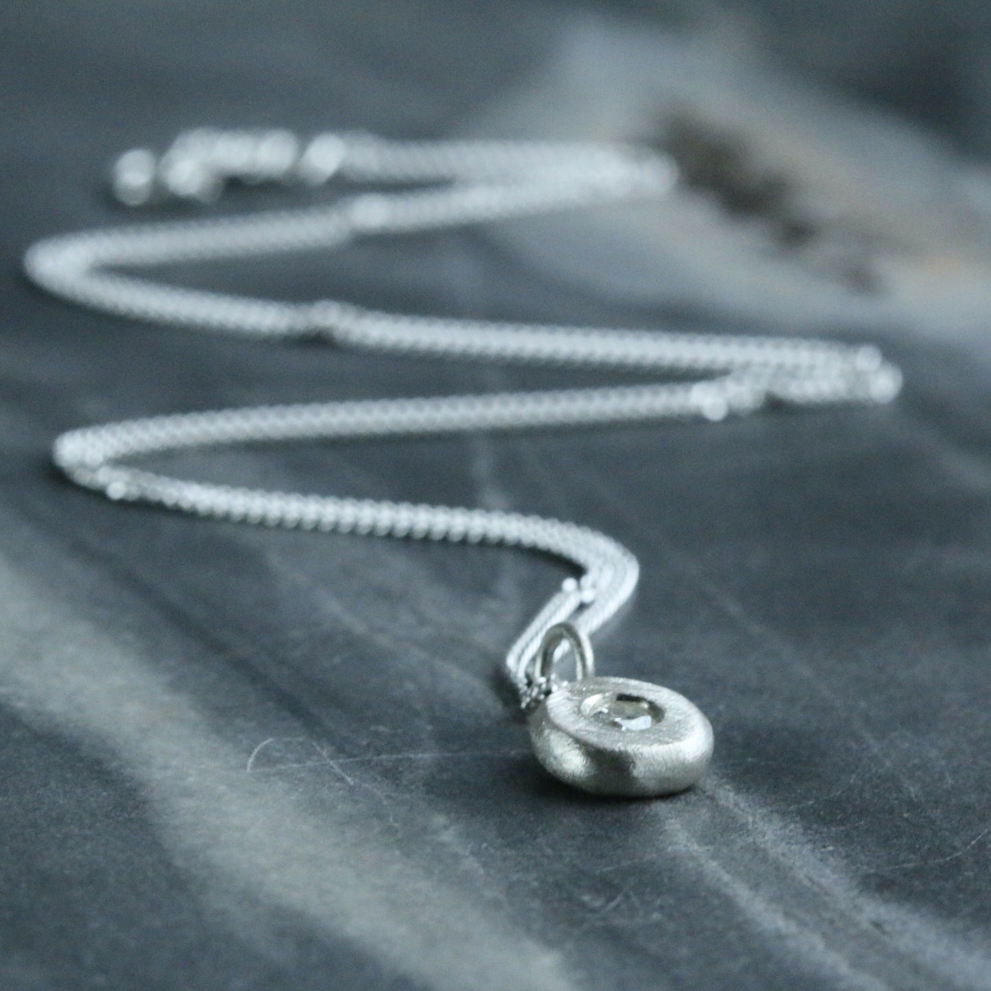 Lab Diamond Solid Sterling Silver Pebble Pendant Necklace