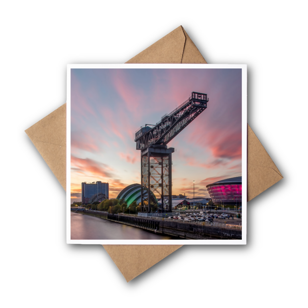 Sunset over Finnieston crane Greeting card