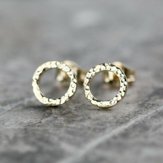 Solid 9ct Yellow Gold Textured Halo Studs