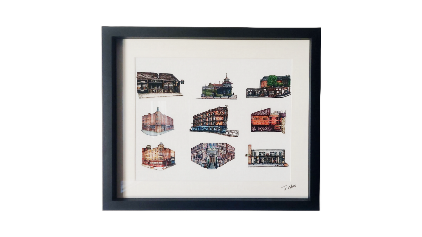 Glasgow pub collage Framed Art Print