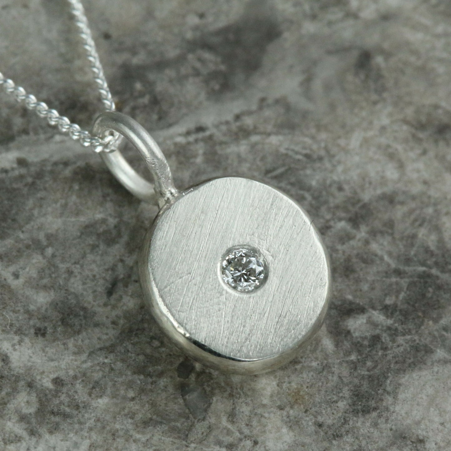 2mm Lab Diamond Solid Sterling Silver Pebble Pendant Necklace
