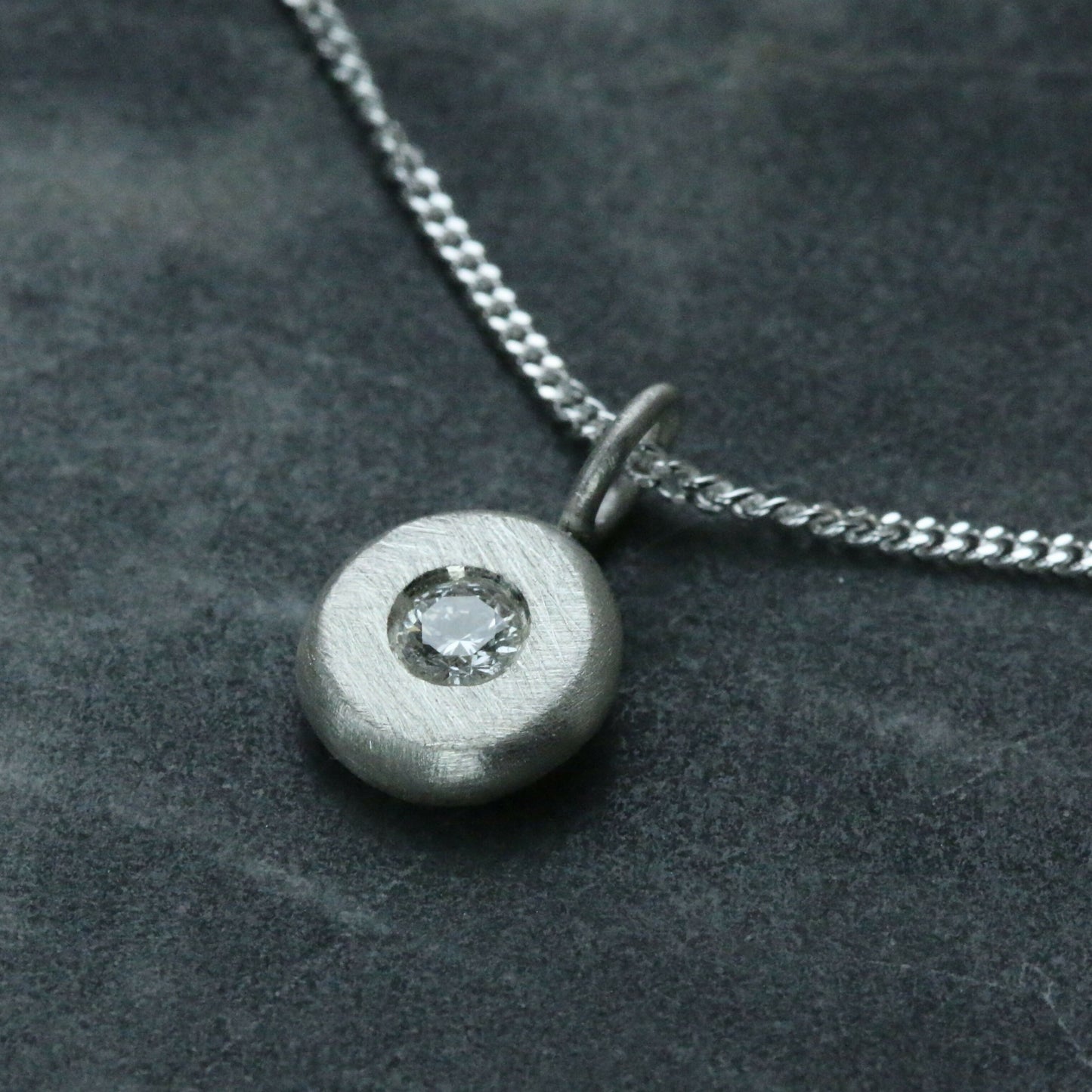 Lab Diamond Solid Sterling Silver Pebble Pendant Necklace