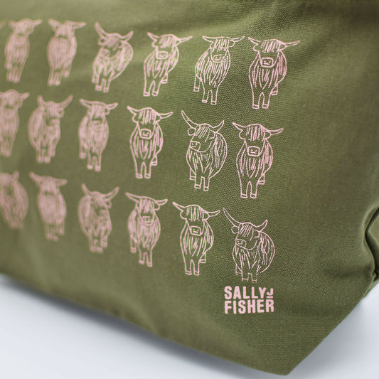 Highland cows wash-bag (green)