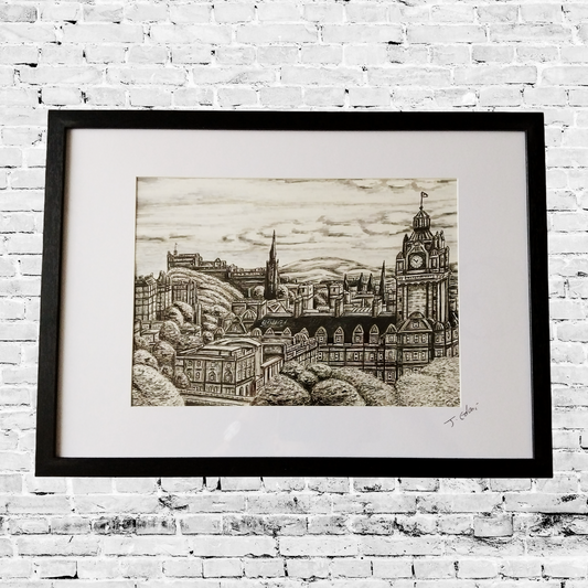 Framed Edinburgh Skyline Print- Black and white