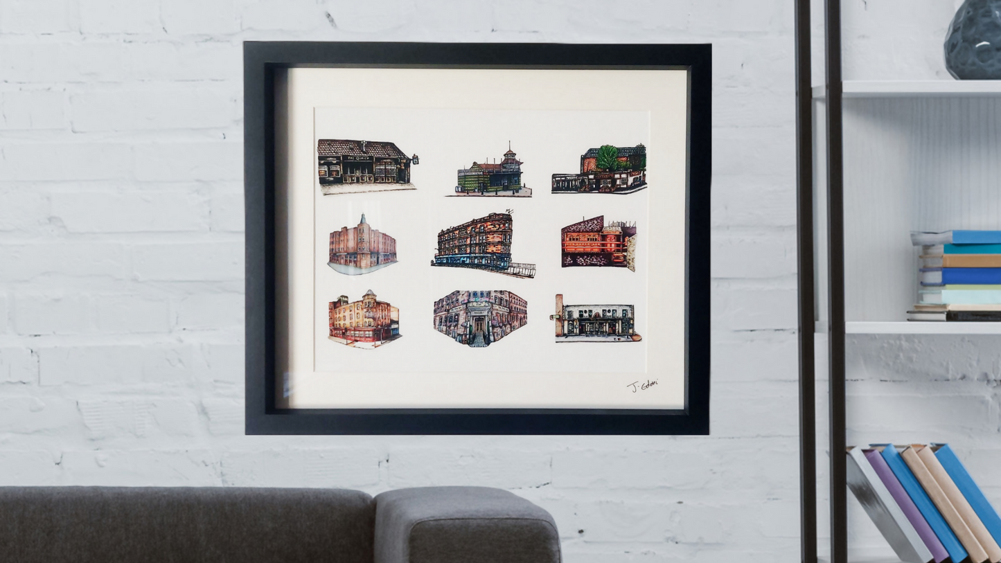 Glasgow pub collage Framed Art Print