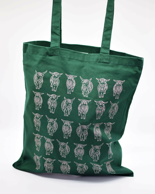 Highland cows tote bag (green)