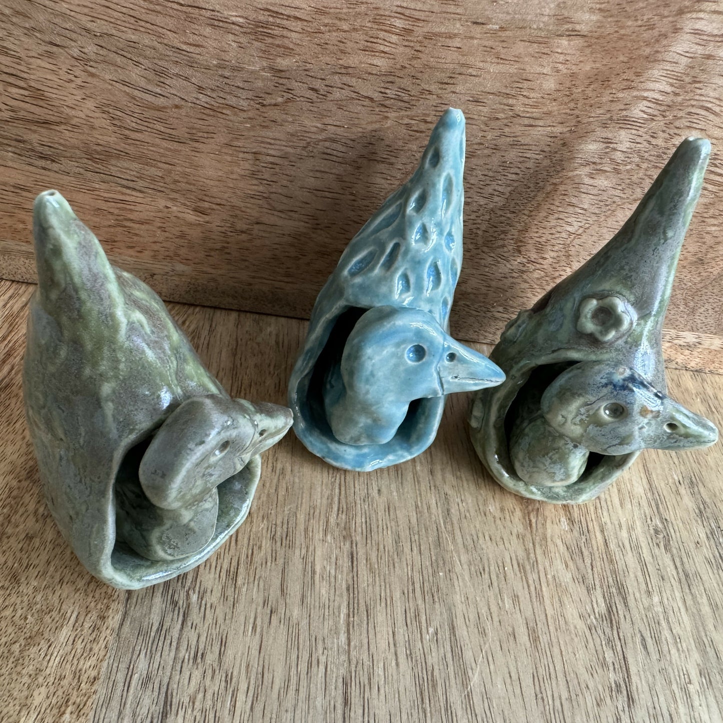 Ceramic Pottery Nest Bird Turquoise Textured