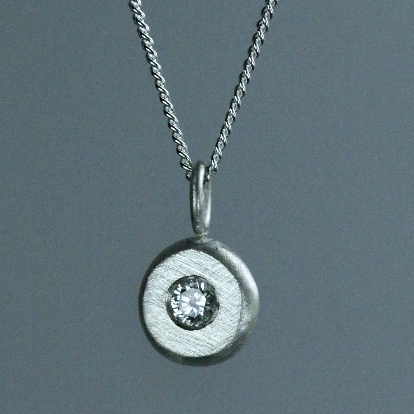 Lab Diamond Solid Sterling Silver Pebble Pendant Necklace