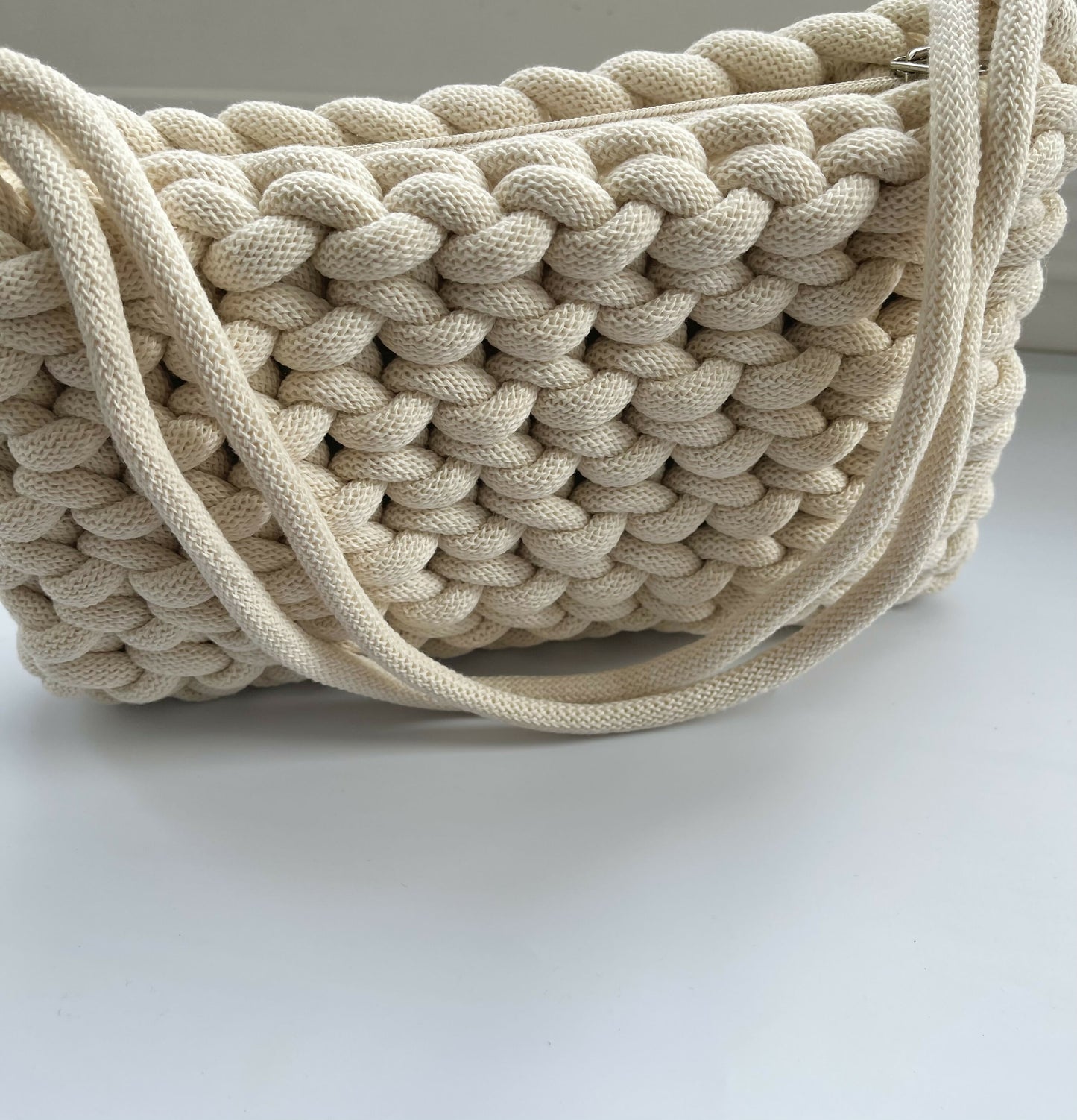 Off White Small Shoulder Bag with Zip