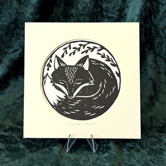 Fox Linocut Print Black (1)