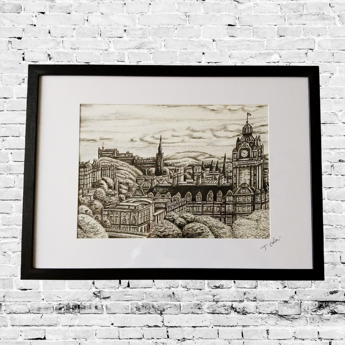 Framed Edinburgh Skyline Print- Black and white