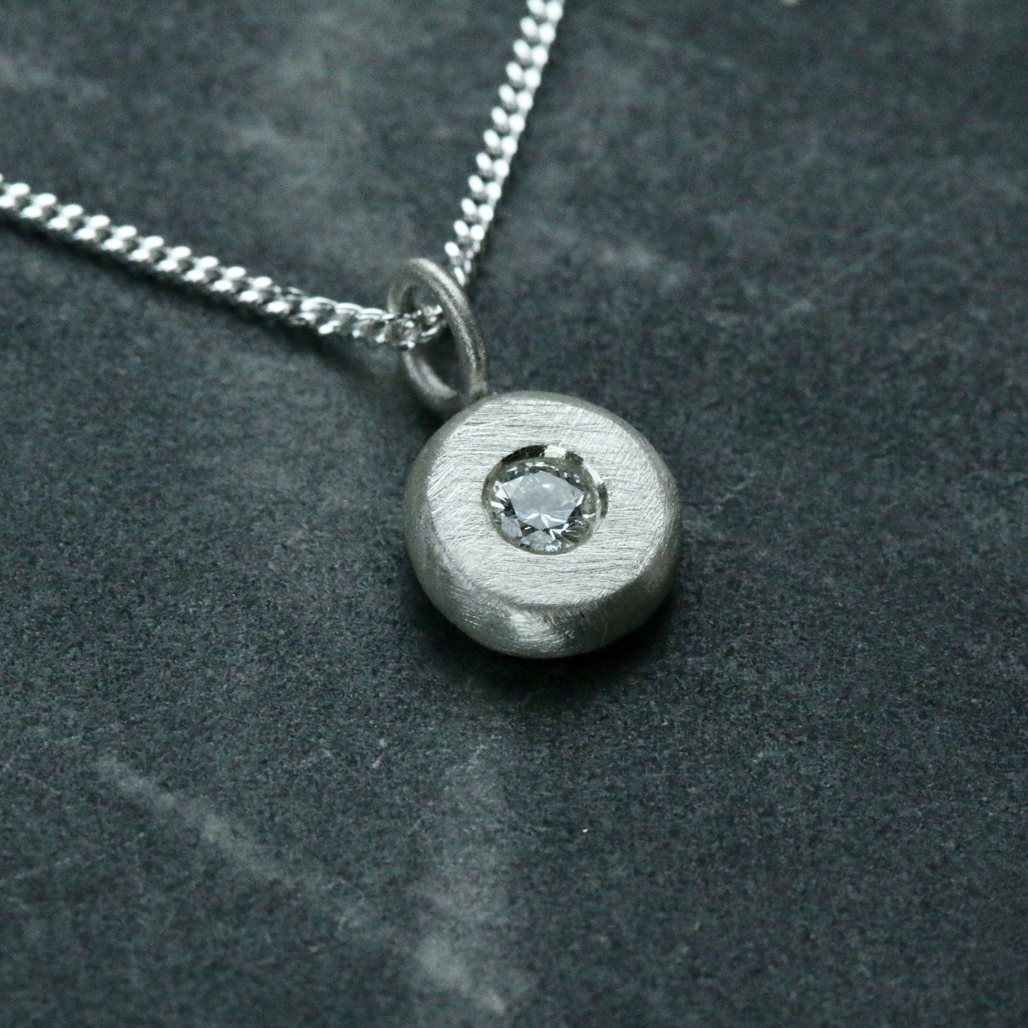 Lab Diamond Solid Sterling Silver Pebble Pendant Necklace