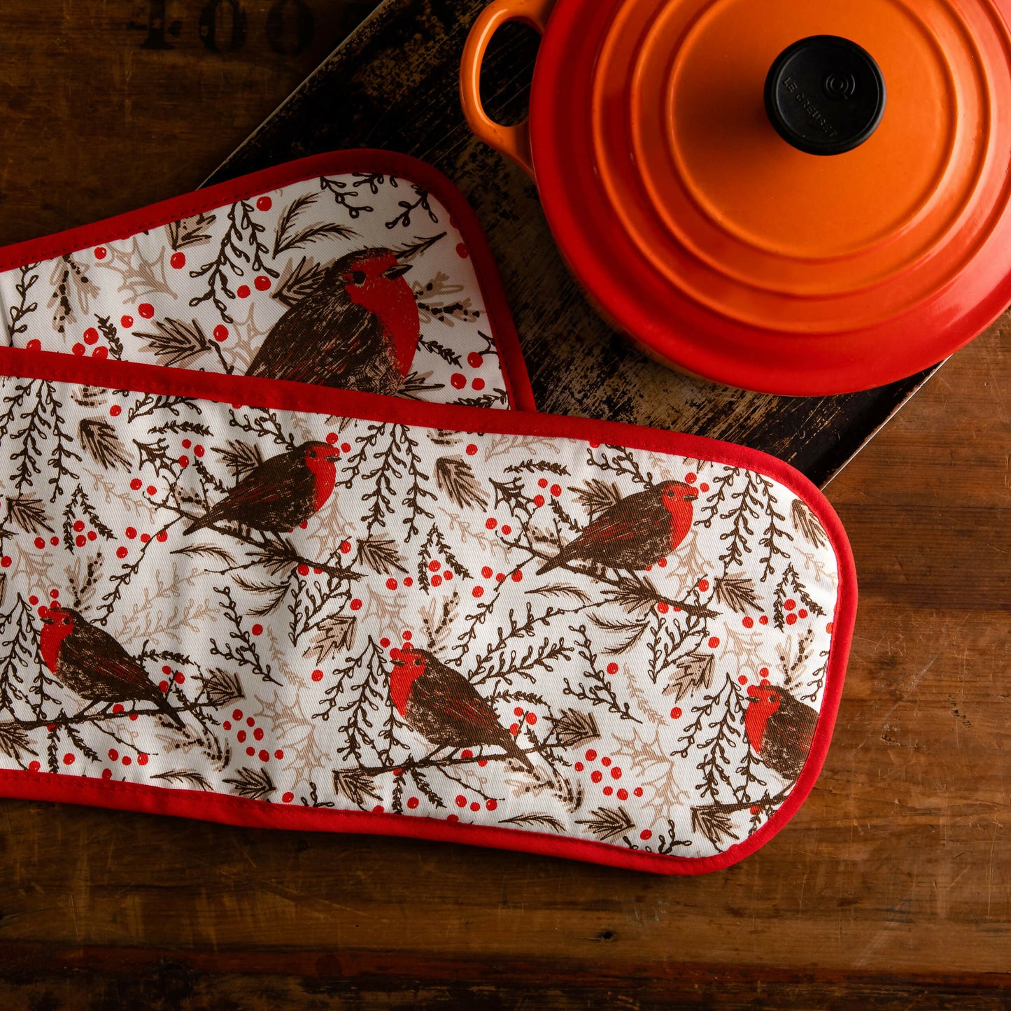 Christmas Robin Double Oven Gloves
