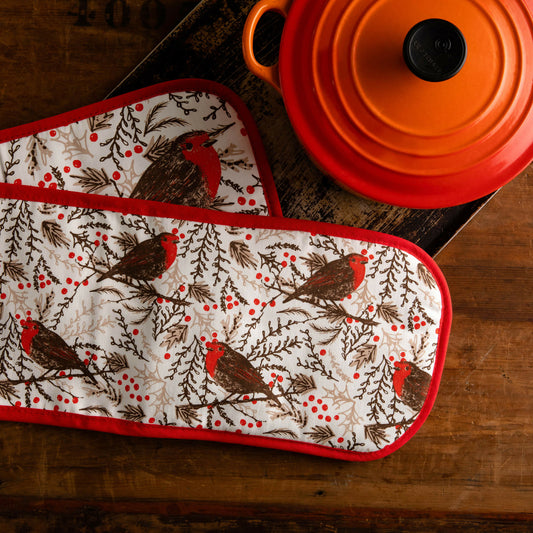 Christmas Robin Double Oven Gloves