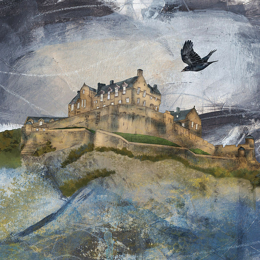 Edinburgh Castle with Crow - Mounted Giclee Print