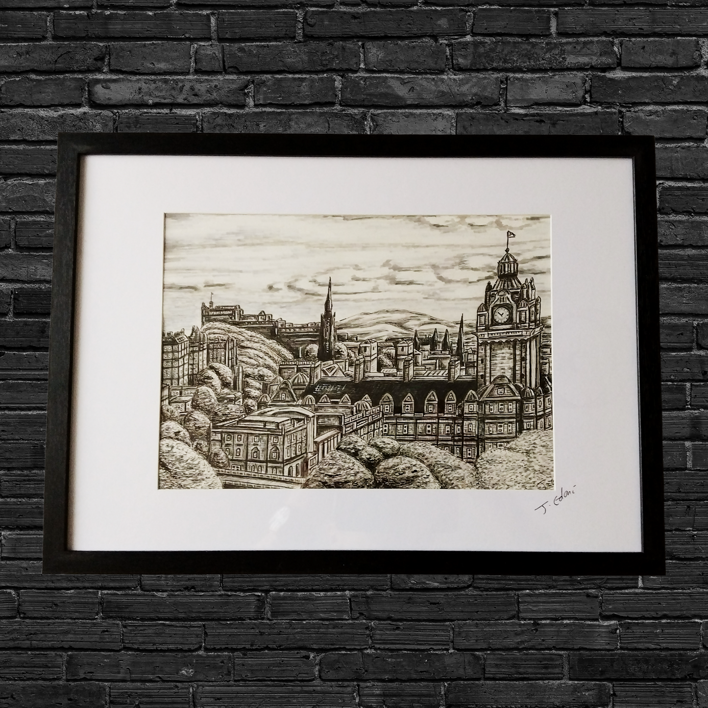 Framed Edinburgh Skyline Print- Black and white