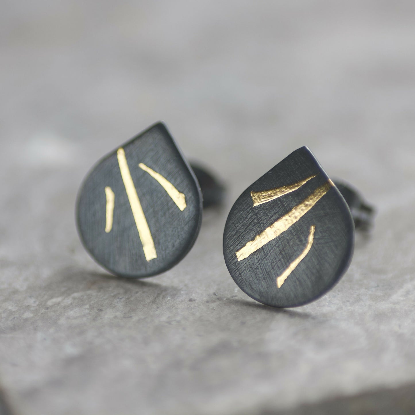 Oxidised Keum Boo Triple Stripe Teardrop Studs