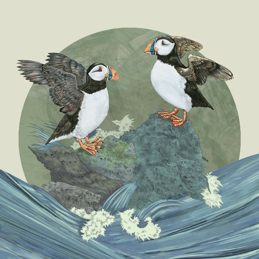 Two Puffins - Mounted Giclee Print