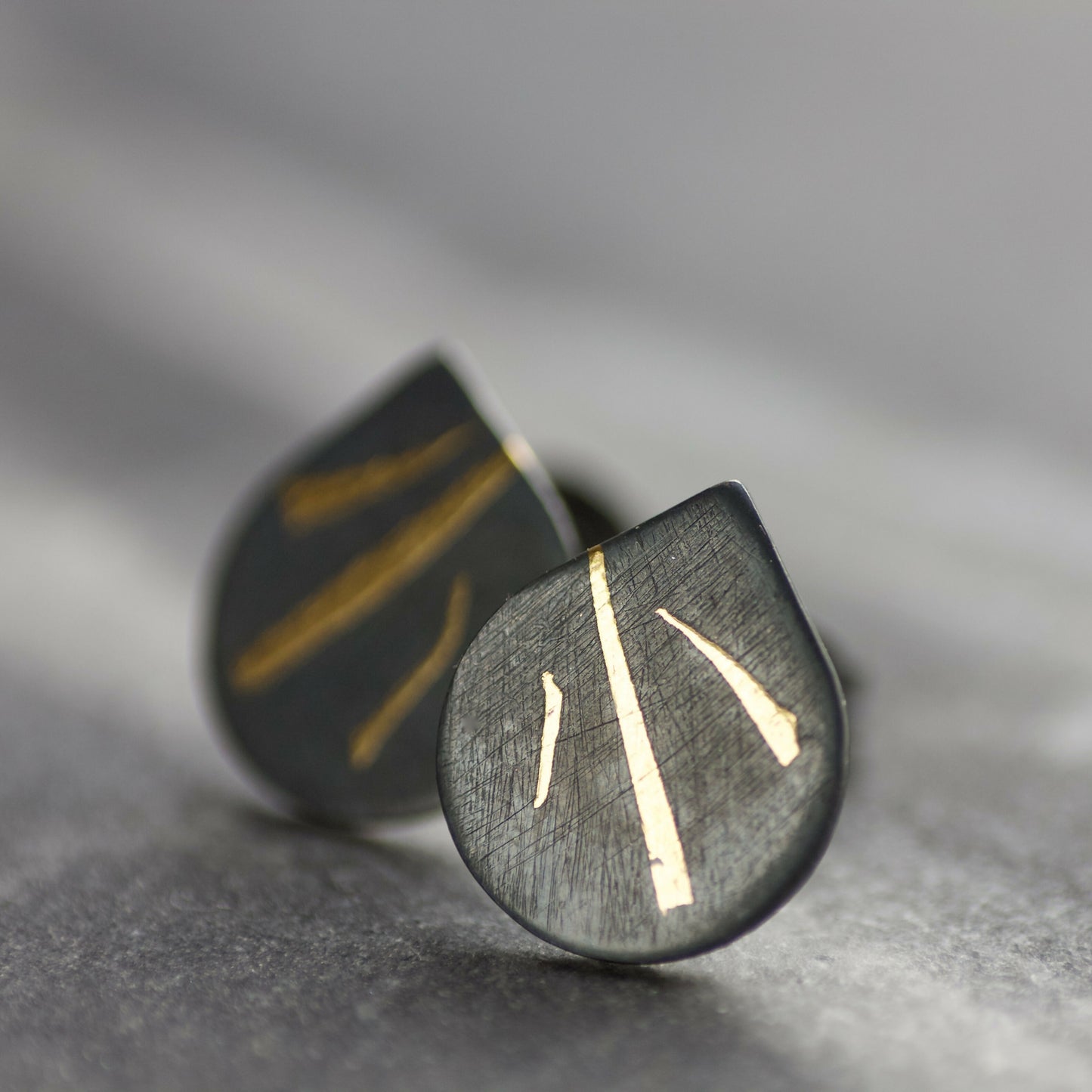 Oxidised Keum Boo Triple Stripe Teardrop Studs