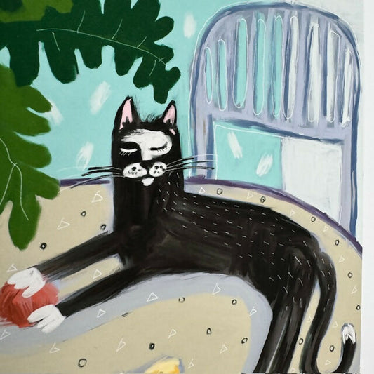 Still Life Art Print | Black Cat Red Ball| Beatrice Ajayi