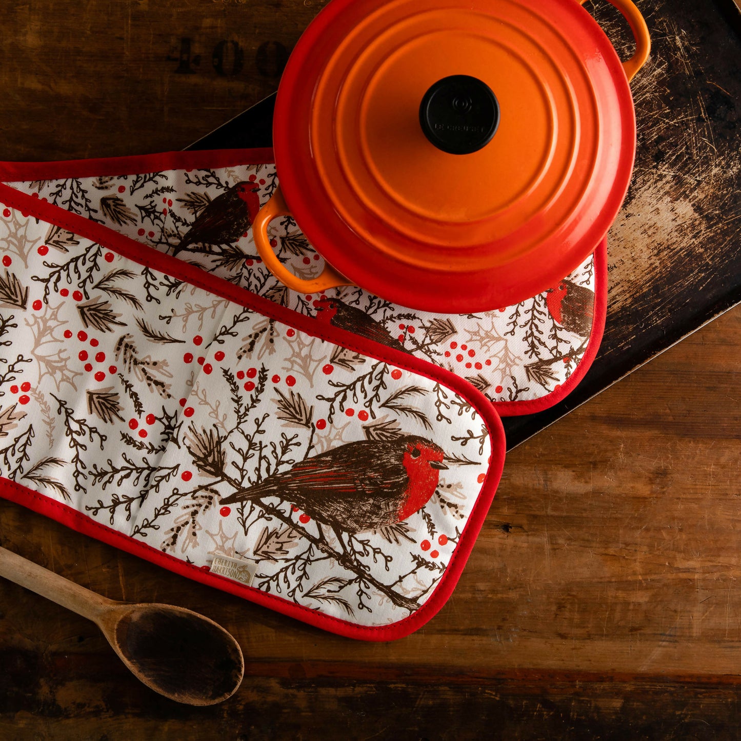 Christmas Robin Double Oven Gloves