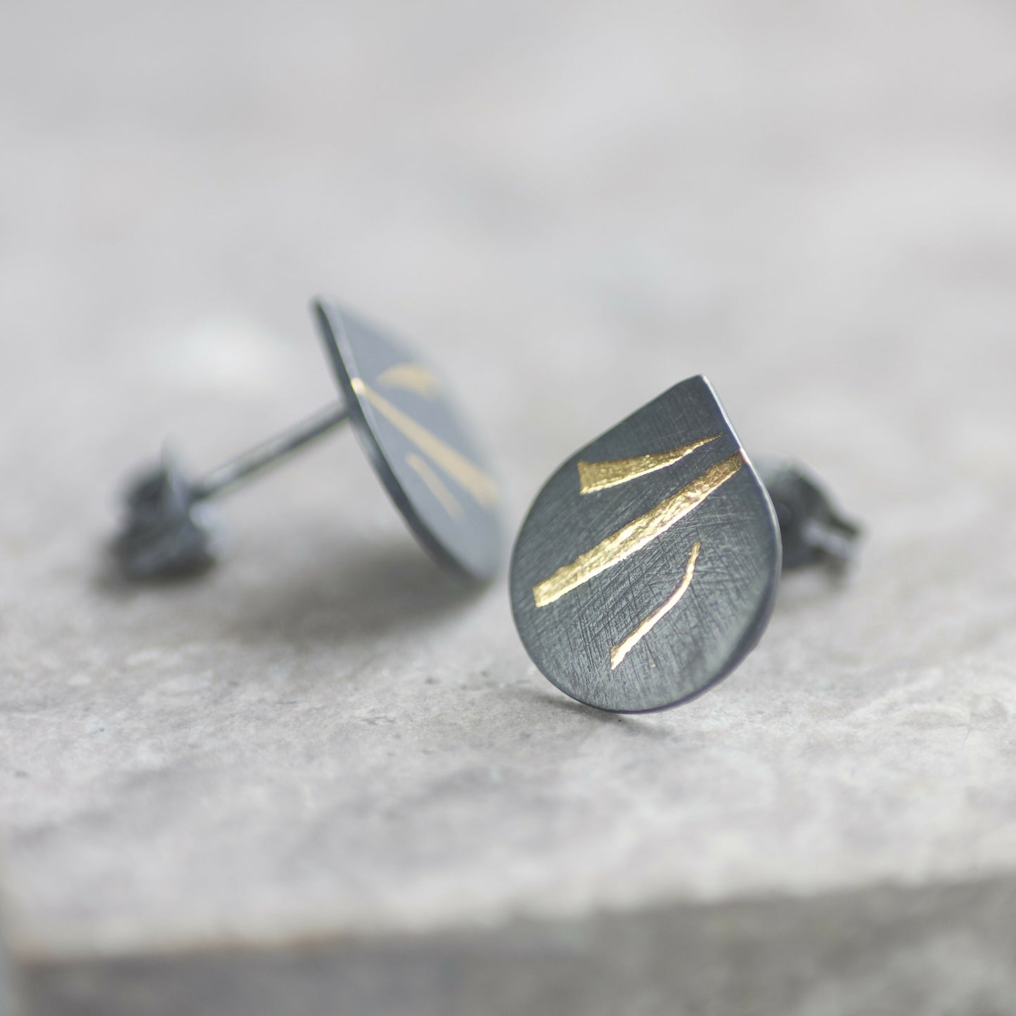 Oxidised Keum Boo Triple Stripe Teardrop Studs