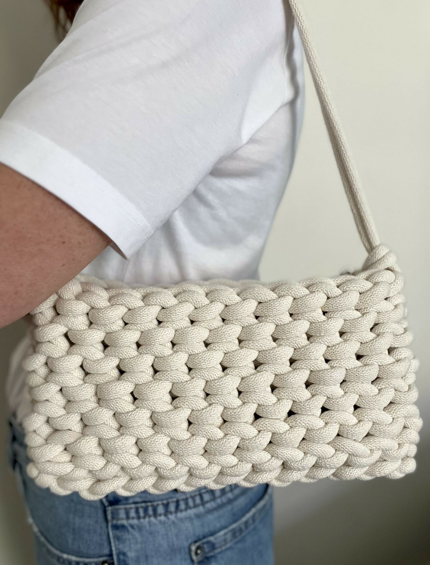 Off White Small Shoulder Bag with Zip