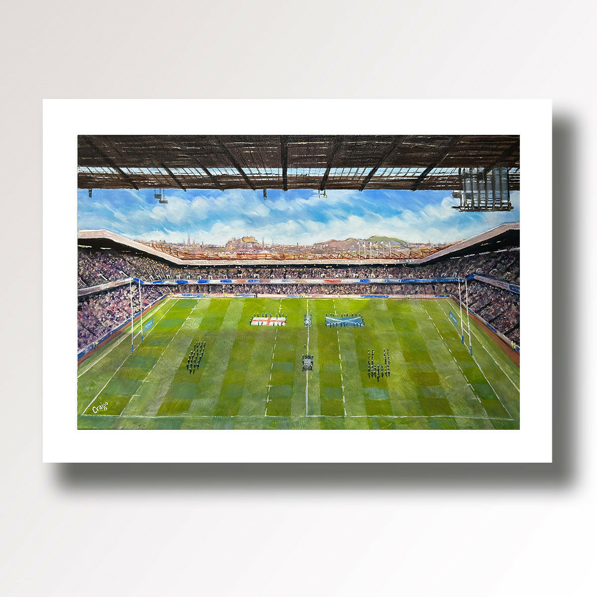 Murrayfield Rugby Stadium, Scotland v England match Edinburgh, Giclee fine art print from an original oil painting by Edinburgh artist Craigo