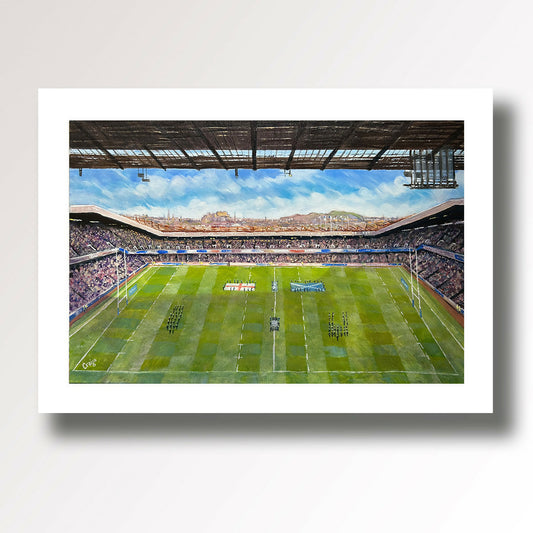Murrayfield Rugby Stadium, Scotland v England match Edinburgh, Giclee fine art print from an original oil painting by Edinburgh artist Craigo