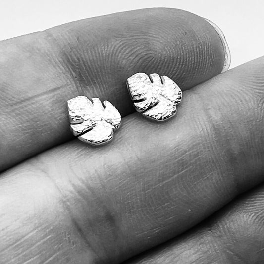 Silver Monstera Leaf Earrings