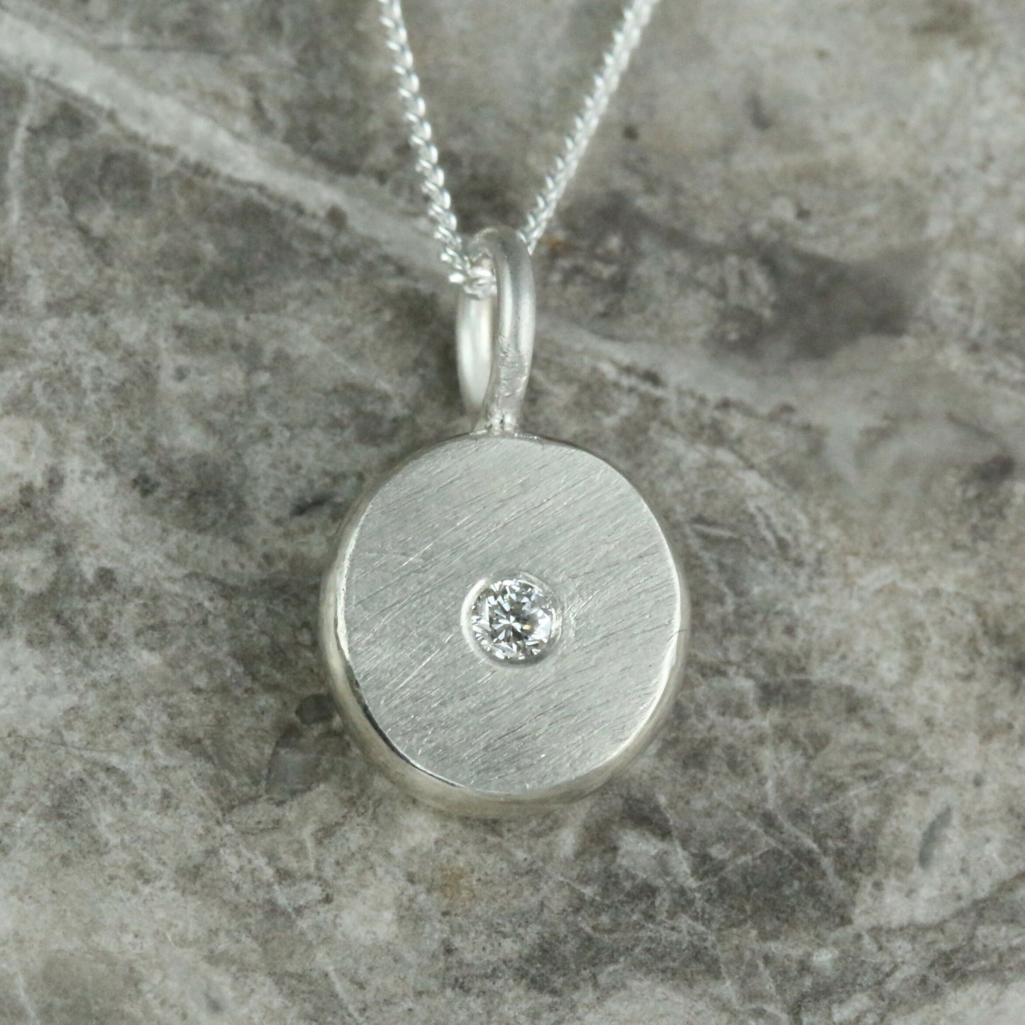 2mm Lab Diamond Solid Sterling Silver Pebble Pendant Necklace