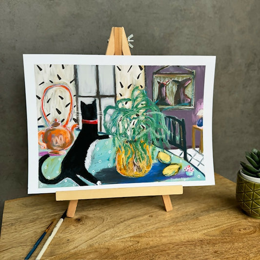 Still Life Art Print | Black Cat Red Collar | Beatrice Ajayi