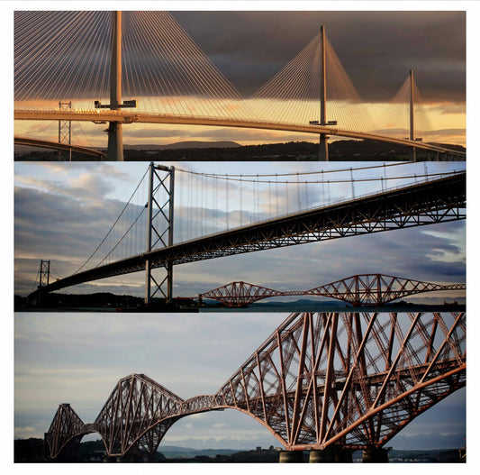 ‘The Forth Bridges’ Colour, Signed Mounted square Print 30 x 30cm