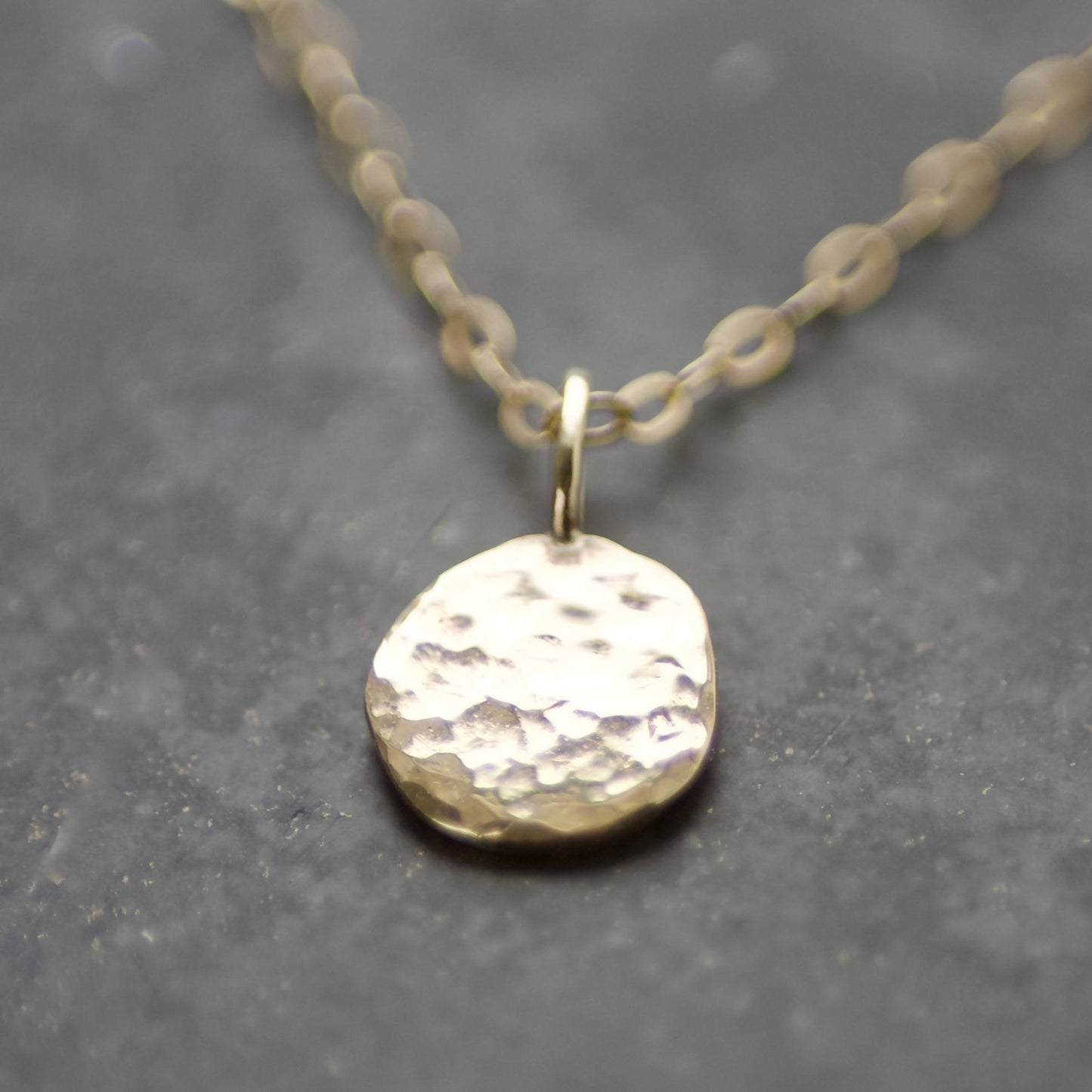 9ct Gold Hammered Disc Pendant Necklace