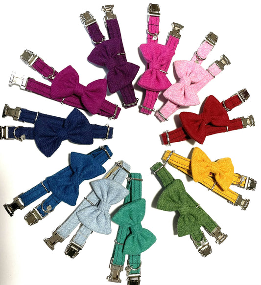Harris Tweed® Bow Tie Dog Collar - Block Colours