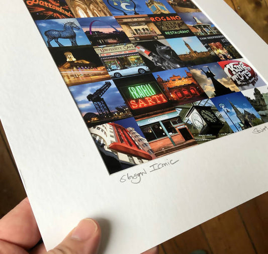 Glasgow Iconic signed square mounted print 30 x 30cm