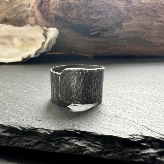 Hammered Silver Wide band men’s ring.
